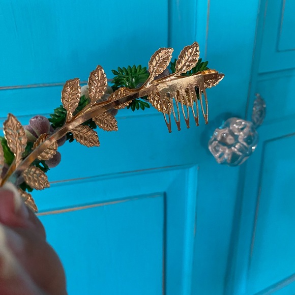 Crown Headband Faux Succulent Woodland Floral Handmade Wedding Prom Tiara Gold - Picture 5 of 11